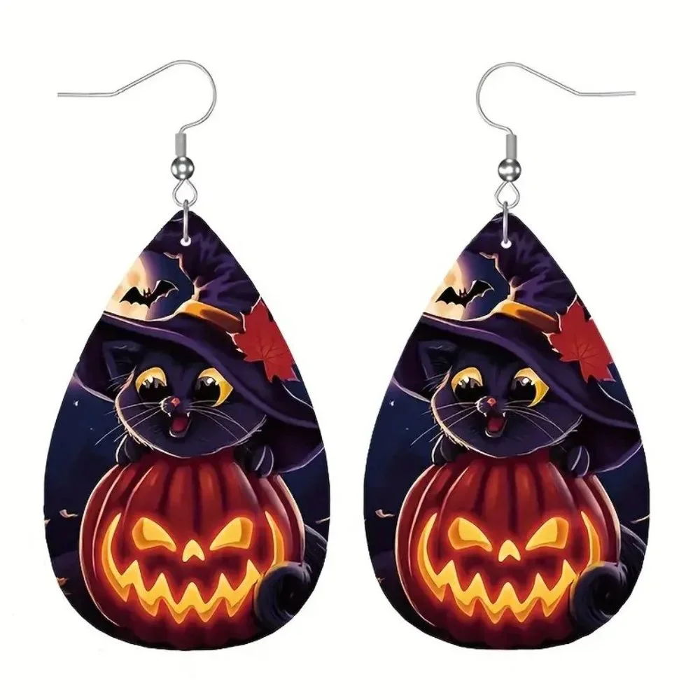 Halloween Earrings Dangle Black Cat Jack O Lantern Pumpkin Party Costume Fun New